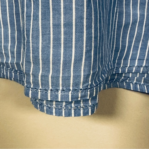 L.L. Bean Blue and White Striped Roll Tab Sleeve Cotton, Gathered Shirt, XL - Picture 7 of 8